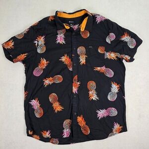 Matix Mens XXL Pineapple Print Short Sleeve Button Shirt Black Orange Tropical